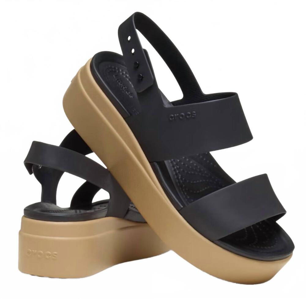 NEW CROCS women's brooklyn low wedge in black/gray